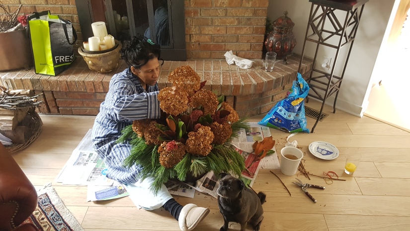 Blog Photo - Christmas 2017 Planter and Cynthia in houserobe